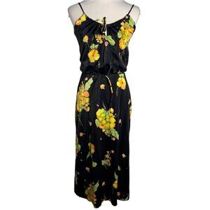 Vintage 60s DeWeese Swim Sun Dress S Black Floral Shelf Bra Viva Pinup Glam